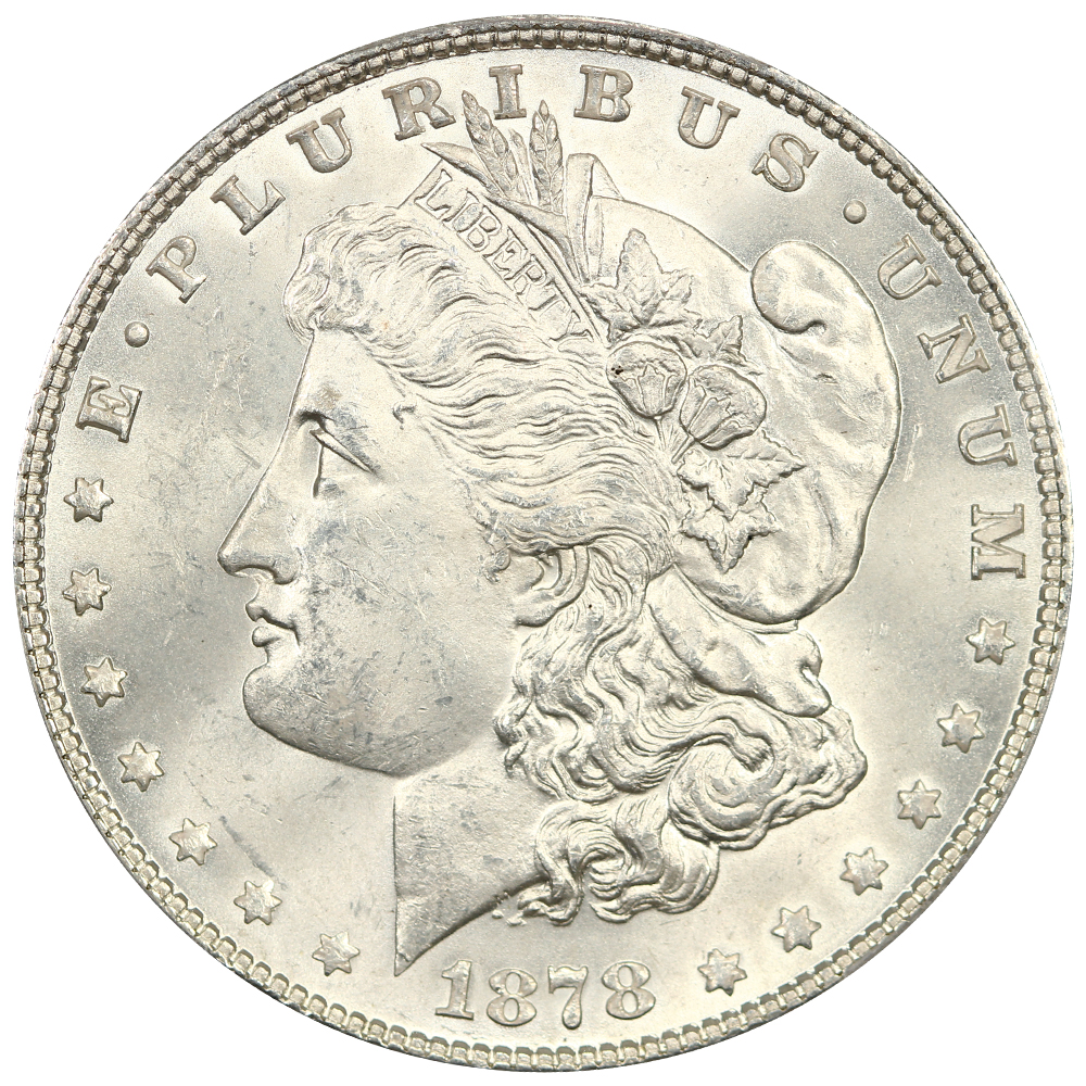 Obverse design of the 1878 Morgan Silver Dollar