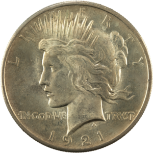 A Peace Silver Dollar in Almost Uncirculated, Raw condition